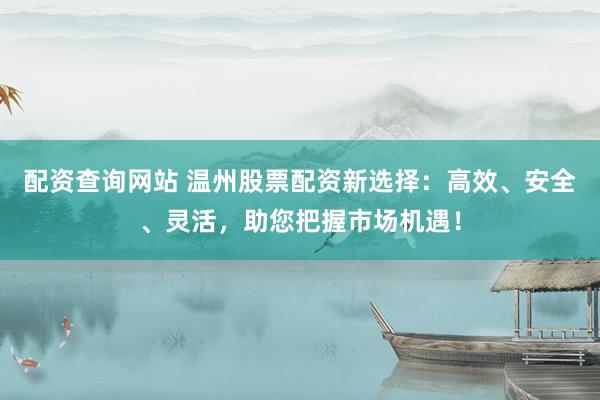 配资查询网站 温州股票配资新选择：高效、安全、灵活，助您把握市场机遇！