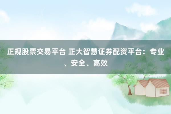 正规股票交易平台 正大智慧证券配资平台：专业、安全、高效