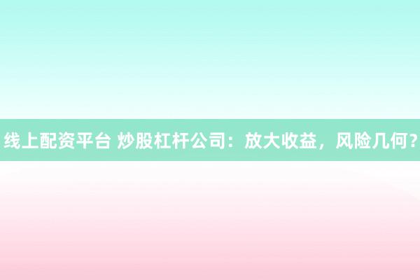 线上配资平台 炒股杠杆公司：放大收益，风险几何？