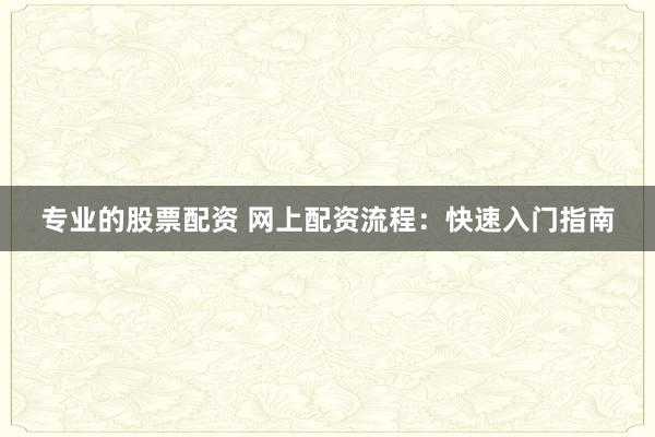 专业的股票配资 网上配资流程：快速入门指南