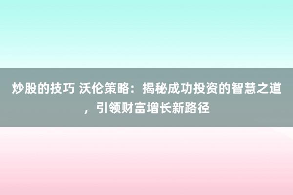 炒股的技巧 沃伦策略：揭秘成功投资的智慧之道，引领财富增长新路径
