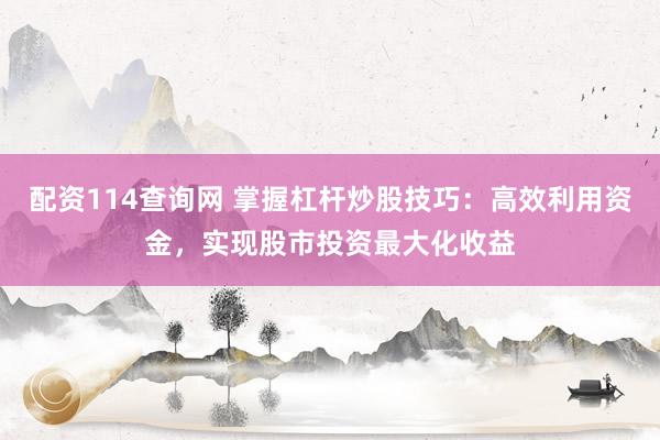 配资114查询网 掌握杠杆炒股技巧：高效利用资金，实现股市投资最大化收益