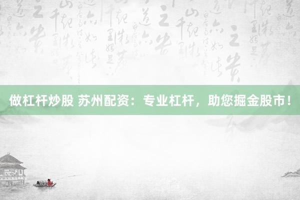 做杠杆炒股 苏州配资：专业杠杆，助您掘金股市！
