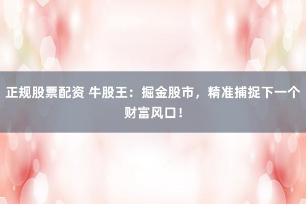 正规股票配资 牛股王：掘金股市，精准捕捉下一个财富风口！