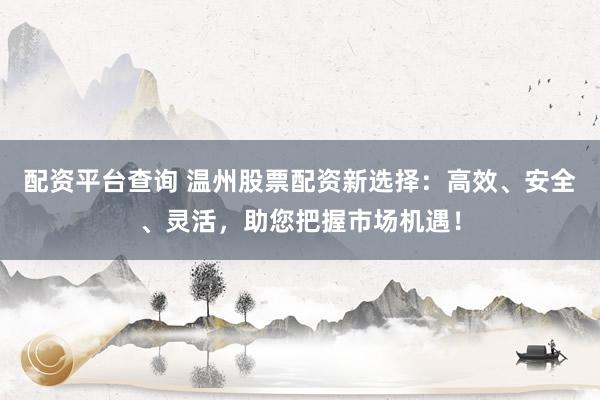配资平台查询 温州股票配资新选择：高效、安全、灵活，助您把握市场机遇！