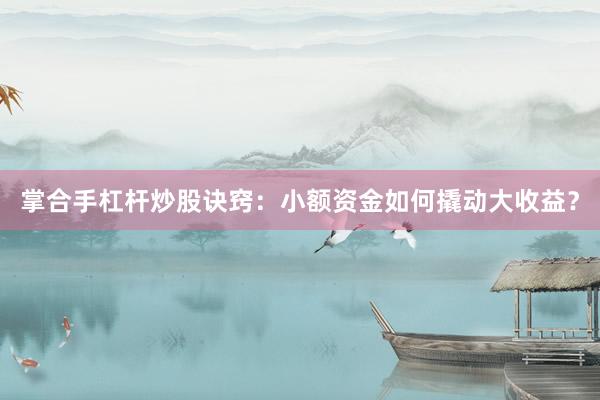 掌合手杠杆炒股诀窍：小额资金如何撬动大收益？