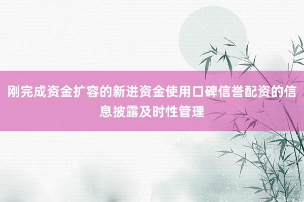 刚完成资金扩容的新进资金使用口碑信誉配资的信息披露及时性管理