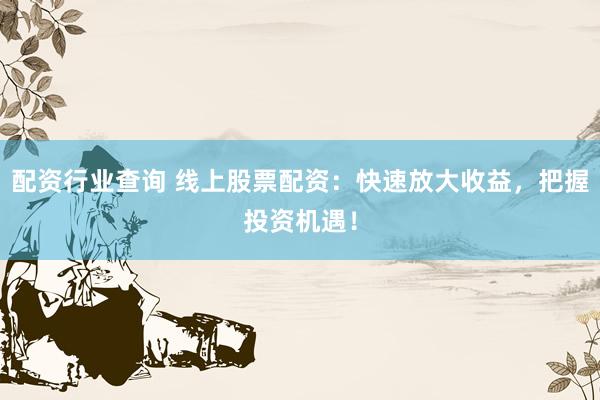 配资行业查询 线上股票配资：快速放大收益，把握投资机遇！